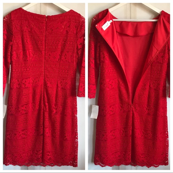 NWT ELIZA J. Red Lace Sheath Cocktail Dress - Picture 3 of 8